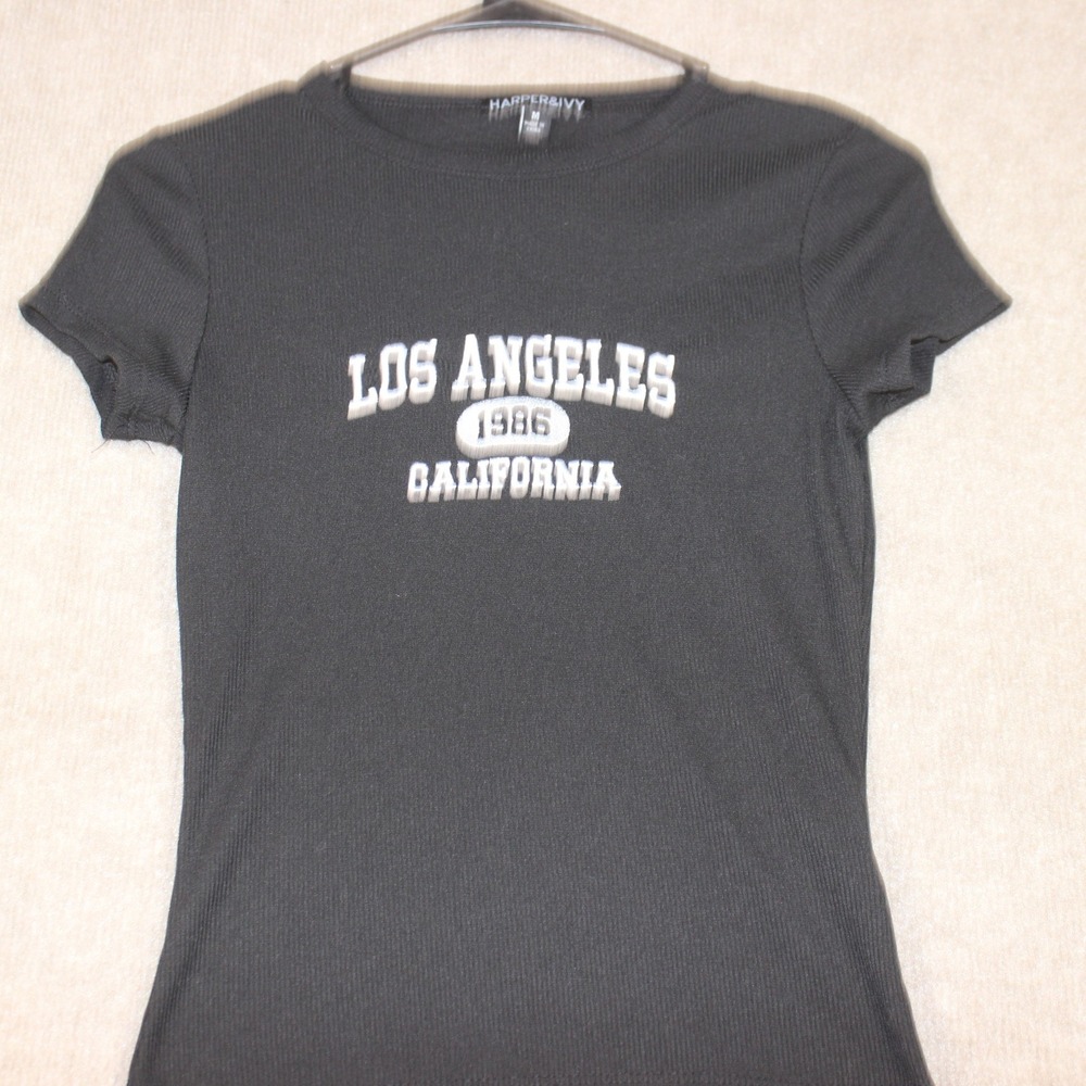 Harper & Ivy Los Angeles 1986 California Ribbed Graphic Tee Black Medium